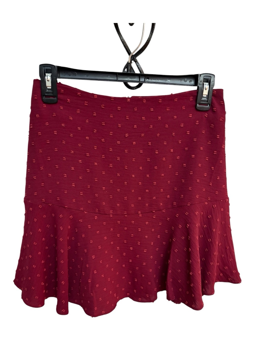 Altar’d State Burgundy Textured Dot Flounce Mini Skirt Size M - Picture 2 of 7